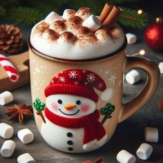 a cup of hot chocolate with marshmallows and cinnamon