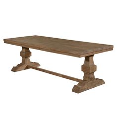 a large wooden table with two legs and a wood top on an isolated white background