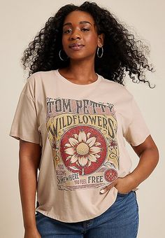 Plus Size Tom Petty Wildflowers Oversized Fit Graphic Tee | maurices Tshirt Outfit Plus, Plus Size Graphic Tee Outfit, Oversized Tshirt Outfit Plus Size, Tom Petty Wildflowers, New Jeans Top, Plus Size Graphic Tee, Oversize Tshirt Outfits, Adaptive Clothing, Tom Petty