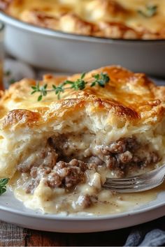 Sausage and Gravy Pie with Biscuit Crust Recipe Breakfast Pot Pie Recipe, Monterey Sausage Pie, Sausage Gravy And Biscuit Pie, Buiscits And Gravy Sausage, Breakfast Sausage Gravy, Biscuits And Gravy Breakfast Casserole, Biscuit Pie, Sloppy Joes Biscuits, Sausage And Gravy