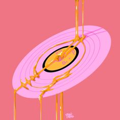 an image of a pink disc with gold paint on it and dripping from the disk