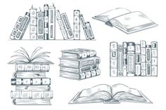 books and pencils on a white background royalty illustration