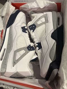 Size 5 - Jordan 4 Retro Mid Midnight Navy (GS) Jordan 4 Midnight Navy, Jordan 4’s, White Shoes Men, Navy Blue Shoes, Trendy Shoes Sneakers, Kicks Shoes