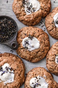 earl grey tea london fog cookies with a pool of white chocolate on a baking sheet Earl Gray Cookies, London Fog Cookies, London Fog Tea, Chai Recipe, Digestive Biscuits, Vegetarian Lunch, Spiced Coffee