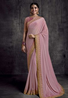 Buy Special silk Saree Party wedding wear dresses Pink georgette saree with blouse 8317 online in USA, UK and Canada from KollyBollyEthnics.com Dust Pink, Border Saree, Pink Saree, Saree, Silk, Pink, Blue, Color