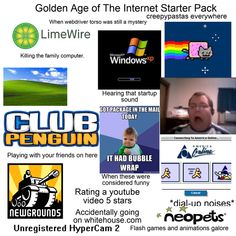 an advertisement for the internet site with many different logos and words on it's side