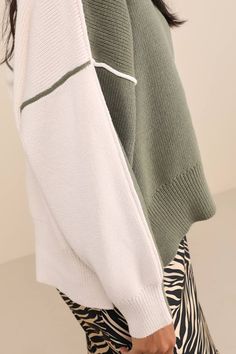 For a two-in-one look that's sure to get compliments, we love the Lulus Seasonally Stylish Green and Ivory Color Block Pullover Sweater! Medium-gauge sweater knit shapes this perfectly cuddly sweater that has long sleeves with drop shoulders and a color block design with a green-toned front and an ivory back. Contrasting seams accent each side, and a relaxed bodice with notched hems completes the look. Ribbed knit at the neckline, cuffs, and hem. Fit: This garment fits true to size. Length: Size medium measures 21.75" from shoulder to hem. Bust: Great for any cup size. Waist: Not Fitted - comfortable room throughout midsection. Undergarments: May be worn with any standard bra. Fabric: Fabric is very stretchy. Unlined. 54% Cotton, 36% Acrylic, 10% Polyester. Hand Wash Cold. Do Not Bleach. L Sweater Color Block, Color Block Design, Comfortable Room, Color Block Sweater, Block Design, Sweater Knit, Cup Size, Ivory Color, First Look