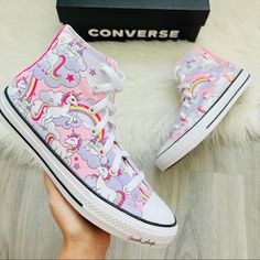 Brand New With Box. 100% Authentic! They've Got The Iconic Features You Know And Love Plus Bright Unicorn Prints, Just For Fun. Canvas High Top Sneakers. Smartfoam Insole For Cushioning. Allover Unicorn, Rainbow And Castle Prints. Soft Lining For Comfort. Iconic Chuck Taylor Ankle Patch. Size 4.5y- 6.5 Women’s Shoes Custom Converse High Tops, Camo Converse, Neon Unicorn, Burgundy Converse, Chuck 70 Converse, Canvas High Top Sneakers, Brown Converse, Unicorn Shoes, Black Chuck Taylors