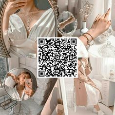 a woman taking a selfie in front of a mirror with qr code on it