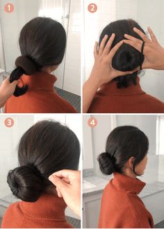 Tutorial Chignon, How To Bun, Low Bun Tutorials, Doughnut Bun, Hair Donut, Low Bun Hairstyles, Short Hair Bun