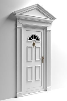 an empty room with a white door and window on the wall, 3d rendering image