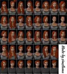 an animated woman with red hair is shown in multiple rows, all facing different directions