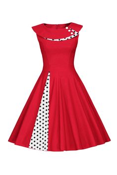 ZAPAKA Women Red Vintage Dress with Button Polka Dots Sleeveless 1950s Dress White And Red Dress, Vintage Dresses Cheap, Vestidos Retro, Robes Vintage, Vintage Dresses 50s, Retro Vintage Dresses, Standard Dress, Semi Formal Dresses, Rockabilly Dress