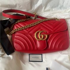 Brand New With Tag Shoulder Bag And Cross Body .. Gucci Red Shoulder Bag For Everyday Use, Luxury Red Shoulder Bag, High-end Red Shoulder Bag With Branded Hardware, Gucci Red Shoulder Bag For Travel, Red Gucci Shoulder Bag, Red Luxury Shoulder Bag With Branded Hardware, Red Gucci Shoulder Bag For Shopping, Gucci Red Evening Bag, Red Gucci Evening Bag