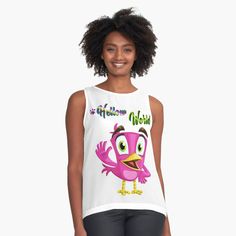 Hellow World - Best Charming Gift Ideas For Glow Parents Anniversary. Happiness Road Wool Holiday Trip. Animal Special Gravity White Funny. Joyful Mammal International Cute. Newborn Hello Beak World by stylishopgifto8 | Redbubble Fur Mama, Sleeveless Top Designs, Flag Colors, Pink Tshirt, Barbie Fashion, Cute Pink, Chiffon Tops, Tank Top Fashion