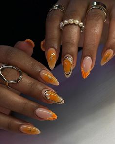 Nails Unique, Nails Glossy, Nail Forms, Almond Shaped, Orange Nails, Autumn Nails, Artificial Nails, Nail Accessories, False Nails