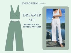 an image of a woman's jumpsuit sewing pattern with the words, dream set print