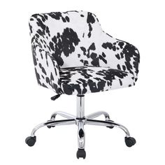 a black and white cow print office chair