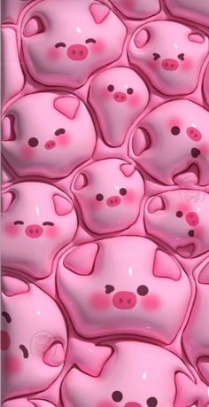 many pink pig heads with black dots on them