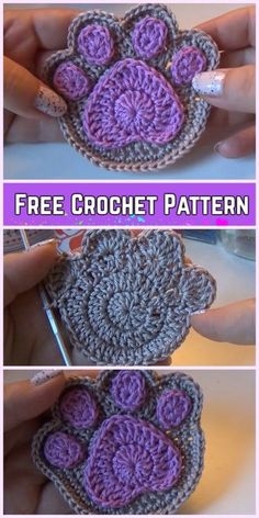 the crochet dog paw pattern is shown in three different pictures, and it looks like