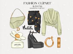 the fashion clipart collection includes clothing, accessories and handbags for women to wear