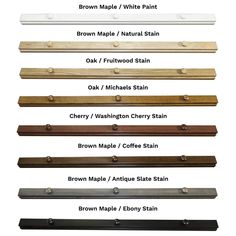 the different types of wood handles for doors and windows with names on each one side