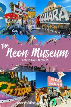 the neon museum in las vegas, nevada is shown with colorful signs and buildings around it