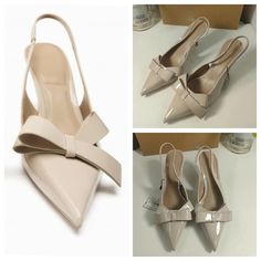 TRAF Women Leather Heels With Bow Chic Pointed Toe Heeled Slingback Mules Autumn New Female Elegant Beige Ankle Strap Slingback Pumps For Party, Beige Slingback Sandals With Pointed Toe For Party, Beige Pointed Toe Slingback Sandals For Party, Beige High Heel Slingback Pumps For Spring, Beige Slingback Pumps For Party, Beige Pointed Toe Slingback Pumps For Party, Summer High Heel Slingback Pumps For Office, Summer Office Slingback Pumps With Ankle Strap, Beige Pointed Toe Slingback Pumps For Spring