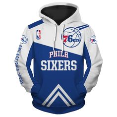 a blue and white hoodie with the philadelphia sixers on it