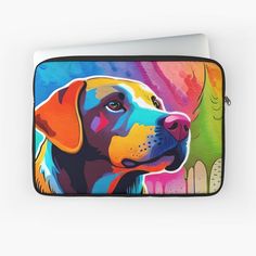 a mouse pad with a colorful dog painting on the front and side of it next to a computer mouse