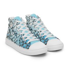 Don't forget to treat your feet with care! The classic, stylish high-top canvas shoes will be a great addition to your wardrobe. The image on these shoes is a print of my original acrylic pour painting on canvas. * 100% polyester canvas upper side * Ethylene-vinyl acetate (EVA) rubber outsole * Breathable lining, soft insole * Faux leather toe cap * White laces * Padded collar, lace-up front * Blank product sourced from China Important: This product is available in the following countries: United States, Canada, Australia, United Kingdom, New Zealand, Japan, Austria, Belgium, Denmark, Finland, France, Germany, Greece, Hungary, Ireland, Italy, Luxemburg, Netherlands, Norway, Poland, Portugal, Spain, and Sweden. If your shipping address is outside these countries, please choose a different p Blue Casual Canvas Custom Sneakers, Casual Blue Canvas Custom Sneakers, Blue High-top Canvas Shoes, Blue High-top Canvas Shoes With Speckled Midsole, Blue Canvas High-top Sneakers With Round Toe, High-top Canvas Shoes With White Sole, Paint Shoes, Acrylic Pour Painting, Cap White