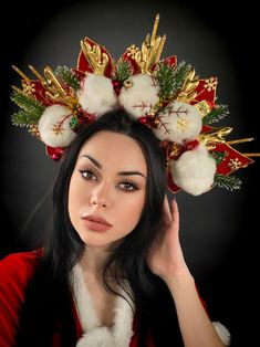 Holiday Costume Ideas, Christmas Headdress, Trendy Holiday Outfits, Christmas Headpiece, Christmas Antlers, Antlers Headband, Festival Crown, Winter Headwear, Goddess Crown