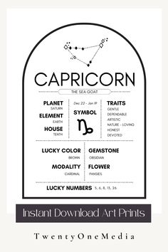 Capricorn Zodiac Birth Chart Black and White Modern Wall Art Printable Capricorn Decor, Capricorn Aesthetic Art, Capricorn Zodiac Facts, Capricorn Journal, Birth Chart Art, Capricorn Zodiac Art, Happiness Template, Jar Of Happiness Template