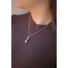 This is my favorite Rose & Clay necklace because it's so perfect, vintage, and dainty (and it looks great layered with our gold-filled chains as well)! This emerald color is so beautiful and striking; just be prepared for everyone to ask you where you got this necklace from. ;) This necklace is made with a 14-karat gold-plated chain and can be adjusted to be 18.5- to 20.5-inches in length. Emerald Necklace With Delicate Chain As Gift, Emerald Necklace With Delicate Chain For Gift, Dainty Green Necklace As Gift For Her, Delicate Green Charm Necklaces With Delicate Chain, Elegant Green Charm Necklace With Delicate Chain, Gold Emerald Necklace For Her, Dainty Gold Plated Emerald Necklace As A Gift, Delicate Gold Emerald Necklace As Gift, Delicate Gold Emerald Necklace Gift