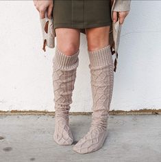 This item is in stock and ready to ship! Also available for local pickup from Magnolia, TX. Spend over $99 and shipping is on me! Warm sweater style knee high socks! Super cute with boots, or lounging at home. Will fit up to a size 10 shoe.