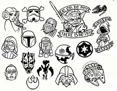 the star wars stickers are all drawn in black and white, with different designs on them