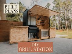 an outdoor grill station with the words build plans on it