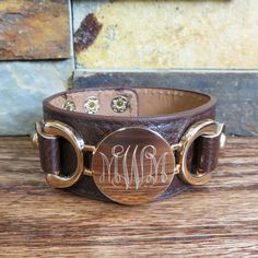 Gold Leather Monogram Bracelet - dark brown- Initial Bracelet- Personalized- Gifts for Women - Girls Monogram Accessories, Chunky Silver Jewellery, Monogrammed Cuff, Personalized Gifts For Women, Stocking Stuffers For Girls, Leather Monogram, Monogram Bracelet, Bracelet Initial, Leather Cuffs Bracelet