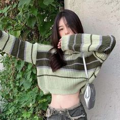 Thread Pattern, Long Outfit, Striped Pullover, Industrial Vintage, Sweater Crop, Sleeves Clothing, Pullover Sweater Women, Y2k Streetwear