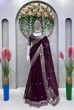 Stylish tabbi silk saree for women, wine saree blouse with thread sequin work, designer saree for wedding function, reception saree for gift Product Details :  1) Saree Details : Saree Color : 1) Wine 2) Maroon  Saree Length : 5.50 Meter Saree Work : Thread & Sequence work Saree Fabric : Tabby Silk  2) Blouse Details : UN-Stitched Blouse Color : Matching Blouse Length : 0.8 Meter Blouse Work : Thread & Sequence work Blouse Fabric : Tabby Silk  Blouse wear by model is just for modeling purpose on Saree For Wedding Function, Reception Saree, Maroon Saree, Indian Wedding Wear, Sequence Work, Wedding Function, Fancy Blouses, Bridesmaid Outfit, Blouse Work