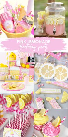 the pink lemonade birthday party is ready to be eaten and put on the table