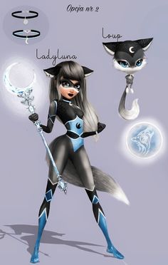 an image of a woman in cat suit holding a wand and two other cats around her