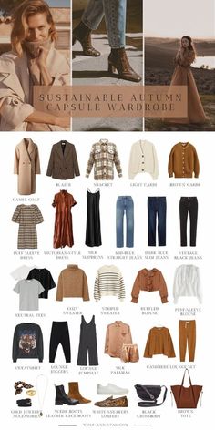 Sustainable Autumn Capsule Wardrobe, Boho Minimalist Capsule Wardrobe, Autumn Looks Outfits, Sustainable Fall Fashion, Winter Capsule Wardrobe 2020, True Autumn Romantic Style, Neutral Fall Wardrobe, Nursing Capsule Wardrobe Fall, Autumn Travel Wardrobe