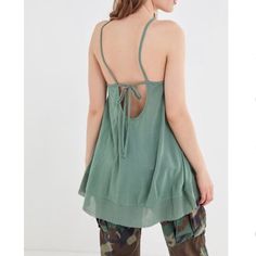 Green Strappy Tunic Top. Size Xs But Fits Large. New With Tags. Green Tops With Built-in Bra For Spring, Casual Summer Tank Top With Built-in Bra, Spring Beach Tops With Built-in Bra, Green Vacation Top With Built-in Bra, Summer Cotton Tops With Built-in Bra, Casual Tops With Built-in Bra For Loungewear, Trendy Spring Tank Top With Tie Back, Summer Tops With Built-in Bra In Green, Spring V-neck Tie Back Tank Top