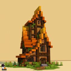 Minecraft Orange Gradient, All The Mods 8 Minecraft Builds, Honeycomb House Minecraft, Pumpkin Banner Minecraft, Tall Minecraft Builds, Minecraft Lantern Post, Minecraft Oxidised Copper Builds, Yellow Terracotta House Minecraft, Orange House Minecraft