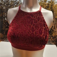 Never Worn Aerie High Up Bralette Or Shirt Red Crop Top With Built-in Bra For Party, Red Bra Friendly Halter Top, Red Bra-friendly Crop Top, Red Party Crop Top With Built-in Bra, Red Halter Neck Top, Fitted Halter Neck Bra For Parties, Women's Intimates, Bralette, Sports Bra