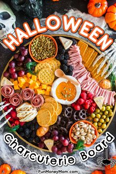 a plate filled with halloween snacks and candy