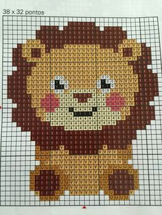 a cross stitch pattern with a lion on it's face and the words, 3 x 32 points