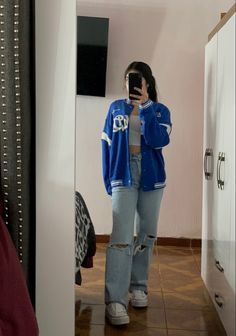 Blue Varsity Jacket, Oufits Casual, Streetwear Style, Aesthetic Aesthetic, Cute Fits, Girls Jacket, Teen Fashion Outfits