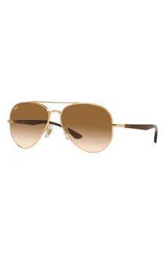 A slightly oversized silhouette enhances the retro-cool style of these essential aviator sunglasses that are a go-to street-style staple. 58mm lens width; 14mm bridge width; 135mm temple length 100% UV protection Prescription-compatible Adjustable nonslip nose pads Metal Made in Italy Ray-Ban style number: RB3675 Classic Aviator Shield Sunglasses With Gradient Lenses, Modern Aviator Sunglasses With Gradient Lenses For Spring, Spring Aviator Sunglasses With Gradient Lenses, Classic Spring Aviator Sunglasses With Polarized Lenses, Modern Aviator Sunglasses For Spring, Classic Aviator Sunglasses For Spring, Spring Aviator Sunglasses With Uv Protection, Aviator Sunglasses With Tinted Lenses For Spring, Spring Aviator Sunglasses With Tinted Lenses